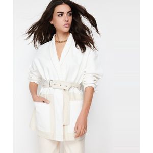 Trendyol Donkerblauw Oversized Denim Jack Met Kleurblokken En Riem Twoss21Ce0186