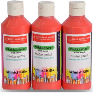 3-Delige Rode Plakkaatverf Set (250 ml elk) | Waterbasis, Kindvriendelijk en Uitwasbaar | Essentieel Knutselspullen Voor Kinderen