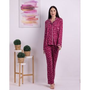 VANILLA - Stars dames pyjama - Pyjamasets - Viscose - Donkerrood - 1518 - L