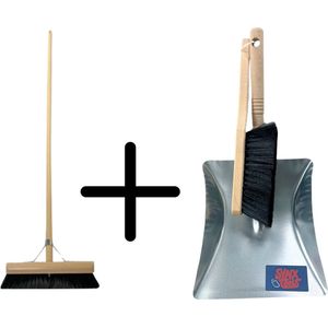 Synx Tools - Binnenbezem en Stoffer en Blik - Zwart - Cocosharen en Paardenhaar