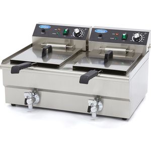 Maxima Frituurpan 2x 16 L 2 Manden met Tapkraan - Friteuse - Dubbele Horeca Frituur Pan - RVS - Professioneel - 32 Liter