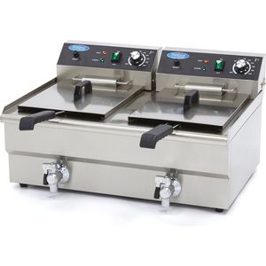 Maxima Frituurpan 2x 16 L 2 Manden met Tapkraan - Friteuse - Dubbele Horeca Frituur Pan - RVS - Professioneel - 32 Liter