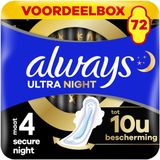 Always Ultra Secure Night - Maandverband Met Vleugels - Voordeelbox 72 stuks