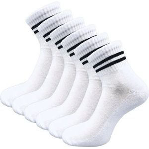 6 paar Quarter Sneakersokken - SQOTTON® - Wit-Zwart Gestreept