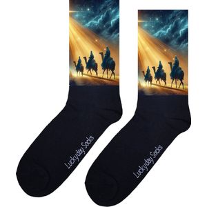 3 Wijzen - Opkikker - Grappige sokken - Valentijns cadeau - Verjaardag cadeau - Kerst cadeau - Grappige sokken - Leuke sokken - Vrolijke sokken - Geloof - Vaderdag - Moederdag - God - Socks die Happy maken - 37-44