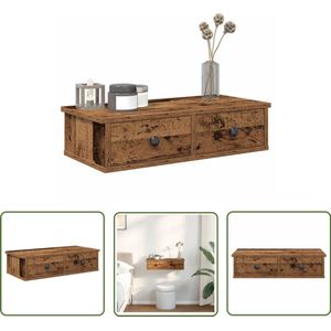 vidaXL Houten Plank - Wandplankje - Wandschap met lades 60x25x15 cm bewerkt hout oud houtkleurig - Opslagoplossing - Bergruimte - Vintage Stijl