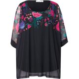 MIAMODA - Dames - Blouse oversized bloemenrand ondoorzichtige top - Zwart - Maat 42+