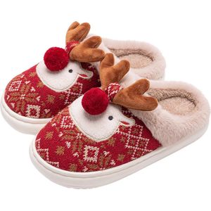 Kerst Pantoffels - Kerst Sloffen - Home Sloffen - Pantoffels Dames - Maat 36/37 - Anti-slip - Fluffy Open Sloffen - met Pluche Voering Antislip Zool - Winter - Pluche - Warm gevoerde pantoffels