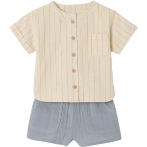 Vertbaudet Babyset met gestreept linnen overhemd + korte sweater van hydrofielkatoen