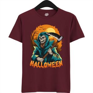 Mister Grimreaper - Halloween Magere Hein Dames / Heren Unisex Shirt - Grappig Kostuum Shirt Idee Voor Volwassenen - T-Shirt - Unisex - Burgundy - Maat L