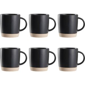 OTIX Koffiekopjes - Theemokken - Koffietassen - Set van 6 - Zwart - 310 ml - Aardewerk