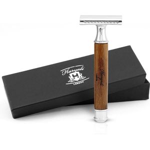 Haryali London Double Edge (DE) veiligheidsscheermes - stevig handvat - metalen en stalen afwerking - herbruikbaar veiligheidsscheermes geschikt voor mannen en vrouwen (hout)