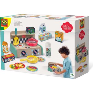 SES - Petits Pretenders - Keuken speelset - houten Montessori keukentje - inclusief pannen, gerechten en supermarkt producten