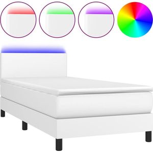 vidaXL Boxspring met matras en LED kunstleer wit 90x190 cm
