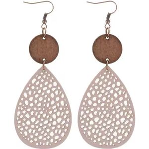 Jomide Oorhangers Bohemian Hout/Kunstleer - Lichtroze