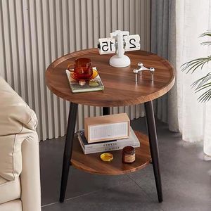 Salontafel 2 verdiepingen rond houten 40 x 40 x 48 cm voor woonkamer en slaapkamer