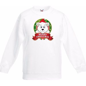 Kerst sweater / trui voor kinderen met ijsbeer print - wit - jongens en meisjes sweater 122/128