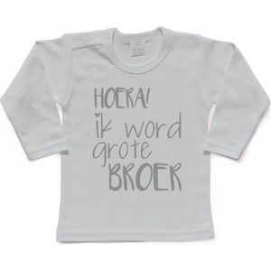 Shirt Aankondiging zwangerschap Ik word grote broer | lange mouw | wit/grijs | maat 86 zwangerschap aankondiging bekendmaking Baby big bro brother