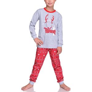 Timone Meisjes Pyjama - Lange mouwen - Lange broek - Katoen - TI-TR-433/434 - Grijs/Rood - 134