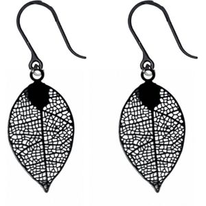 Allergievrij oorbellen zwart blaadje-Charme Bijoux