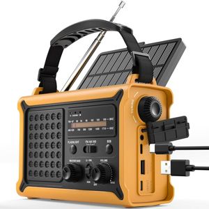 Zonne-energie Noodradio met Zwengel 12000mAh, Draagbare AM/FM Transistorradio met 650mA Dynamo en 8500mm² Zonnepaneel, LED Zaklamp, Leeslamp, dab solar opwindbaar ipx6 USB, SOS Alarm – Voor Kamperen en Stroomuitval