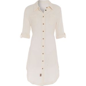 Knit Factory Kim Dames Blousejurk - Lange blouse dames - Blouse jurk beige - Zomerjurk - Overhemd jurk - XL - Beige - 100% Biologisch katoen - Knielengte