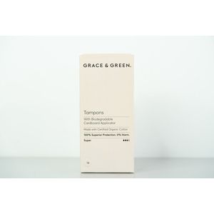 Grace & Green - Tampons super organisch katoen + applicator - 14 stuks - Organisch katoen tampons - Chloorvrije tampons - Kartonnen applicator tampons