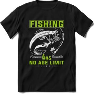 Fishing Has No Age Limit - Vissen T-Shirt | Groen | Grappig Verjaardag Vis Hobby Cadeau Shirt | Dames - Heren - Unisex | Tshirt Hengelsport Kleding Kado - Zwart - XL