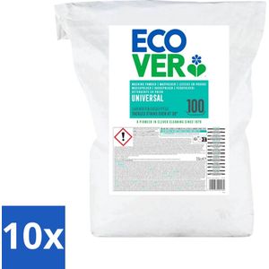 10 x Ecover - Waspoeder Universal - Voor witte & bonte was - 7,5 kg - Ecover Waspoeder Universal - Waspoeder - Plantaardig Waspoeder - Milieuvriendelijk Waspoeder - Zacht Voor Huid