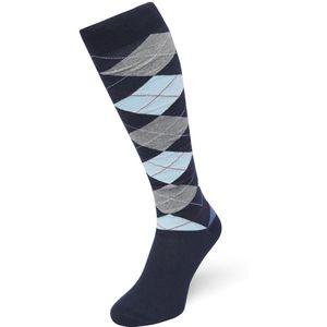Bonnie Doon Heren Geruite Kniekousen Donker Blauw maat 40/46 - Knie Kousen - Ruit Patroon - Ruitjes Print - Uitstekend draagcomfort - Argyle Knee High - Kniesokken - Zakt niet af - OEKO-TEX - Donkerblauw - Dark Blue - BP212501.111