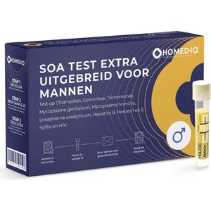Homed-IQ - SOA Test Extra Uitgebreid Mannen - Thuistest - Test op: HIV (I, II, P24 antigeen), Hepatitis B, Herpes I & II (HSV 1 & 2), Chlamydia, Gonorroe, Trichomoniasis, Syfilis.
