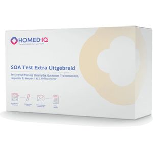 Homed-IQ - SOA Test Extra Uitgebreid Mannen - Thuistest - Test op: HIV (I, II, P24 antigeen), Hepatitis B, Herpes I & II (HSV 1 & 2), Chlamydia, Gonorroe, Trichomoniasis, Syfilis.