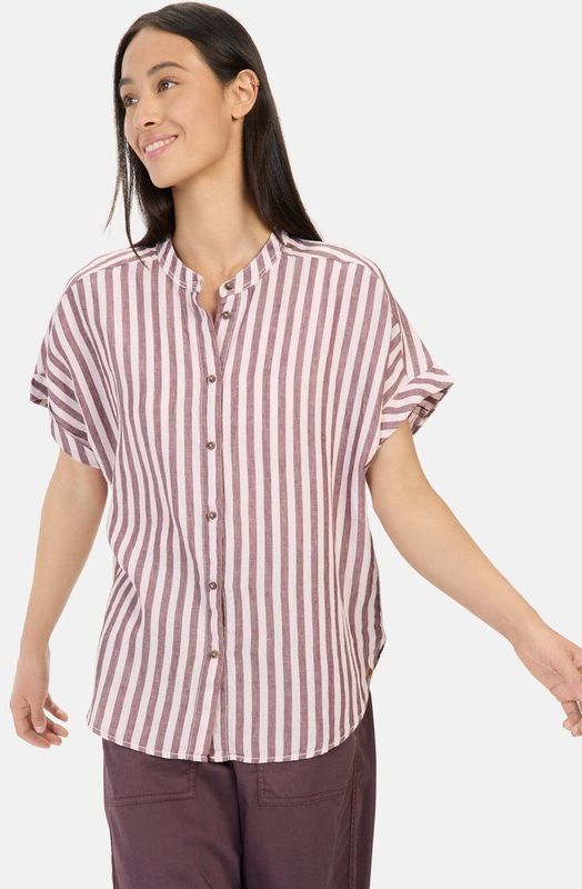 camel active - Gestreepte Blouse - Rood - Linnen-Lyocellmix