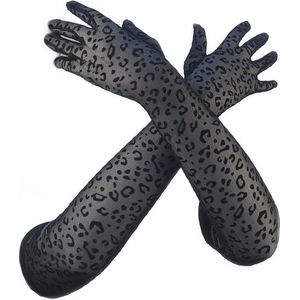 BamBella® - Sexy Handschoenen Lang Zwart kant Panterprint - Dames -