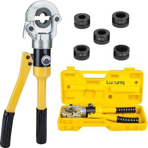 Luxuriq® Perstang - M Set - Krimptang - Perstang Waterleiding - Perstang voor persfitting - Perstang Bonfix en VSH - met M Persbekken - M12 - M15 - M18 - M22 - M28 - RVS, Stalen en Koperen leidingen - Hydraulische - Roteerbaar 360 graden