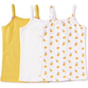 Little Label Ondergoed Meisjes - Hemd Meisje Maat 146-152 - geel, wit - Zachte BIO Katoen - 3 Stuks - Onderhemd - Print