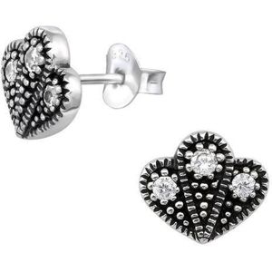 Aramat jewels ® - Geoxideerde zilveren oorbellen waaier zirkonia 925 zilver 10mm x 7mm transparant dames