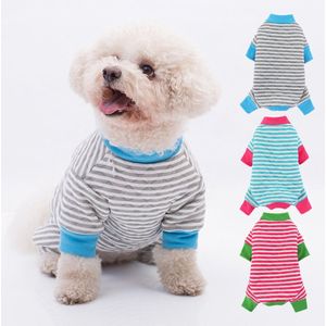 3-delige pyjama voor honden - Zachte onesie van puur katoen, gestreepte, schattige jumpsuit voor honden en katten - Comfortabele speel- en slaapkleding - Rode strepen + grijze strepen + blauwe strepen