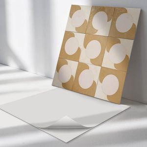 Wallfluent Vinyl Wandpaneel - Geometrische cirkels en bogen Zelfklevend Muurpaneel - 50 cm x 50 cm - Beige Vinyl Wandpaneel - 4 stuks - Vierkant Wandbekleding Vinyl - Abstractie Wandpaneel - Vinyl Wandbekleding - Wandpaneel Keuken en Badkamer