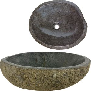 Lendo Online Wastafel ovaal (40-45)x(30-35) cm riviersteen - natuursteen roestkleurig - wasbak voor badkamer - spoelbak - waskom - unieke vorm en kleur!
