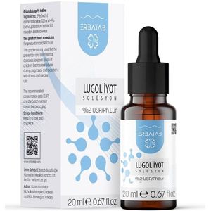 ERBATAB Druppels Lugol Jodium 2% - Ondersteunt de gezondheid van de schildklier - Reguleert de stofwisseling - Versterkt het immuunsysteem - Draagt ​​bij aan de gezondheid van de huid en het haar & Optimaliseert de algemene lichaamsfuncties - 20 ml