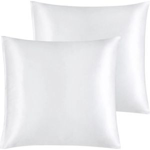 Provento - Satijnen kussensloop set van 2 - Wit - 80x80cm - Met ritssluiting - Voor haar en huid