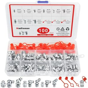 Assortiment van 100 Smeernippels - M6, M8, M10 Hydraulische Vetnippels met Kappen - Perfect voor Auto's, Boten en Tractoren
