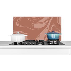 Spatscherm keuken 90x45 cm - Kookplaat achterwand Marmer - Chocolade - Patronen - Muurbeschermer - Spatwand fornuis - Hoogwaardig aluminium