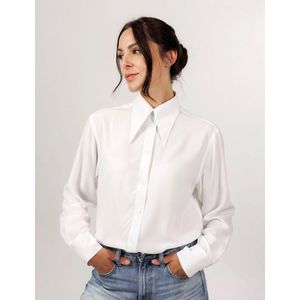 Atelier of Shades Dames Classic Shirt - Blouse - Pointed Collar - Wit - 100% Viscose - Maat S
