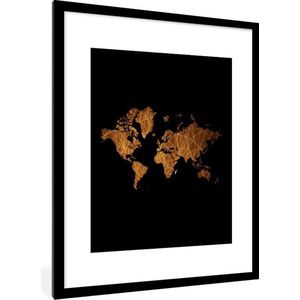 Fotolijst incl. Poster - Wereldkaart - Goud - Lijnen - 60x80 cm - Posterlijst