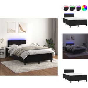 vidaXL Boxspring Bed - Zwarte fluwelen stof - 120x200 cm - Verstelbaar hoofdbord - Kleurrijke LED-verlichting - Pocketvering matras - Huidvriendelijk topmatras - Bed