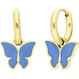 Lucardi Kinder Stalen goldplated oorbellen met vlinder lichtblauw - Oorbellen - Staal - Goudkleurig