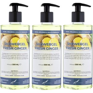 Douchegel Fresh Ginger 500 ml - set van 3 stuks - met gratis pomp - Showergel