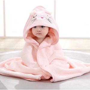 Roze Konijn Baby hoodie extra zacht - Badhanddoek - Vest - Warme kleding - Dekentje - 80 bij 80CM - Dieren uitvoering